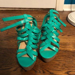 Strappy Green Cork Wedges - Never Worn